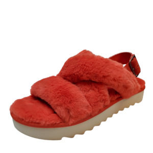Koolaburra By UGG Womens Fuzz-Ee Faux Fur Cushioned Sandals 8M Brght Ora…